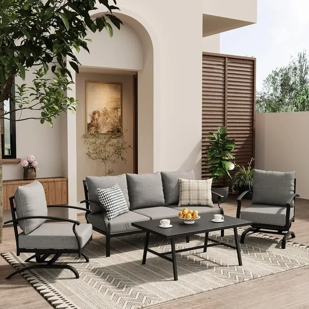 Outdoor Furniture Metal Chairs - Conjunto de mobiliário de metal cinza